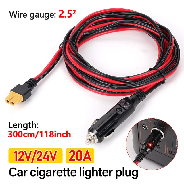 Przedłużacz złącza 3M XT60 z wtyczką do zapalniczki samochodowej 10FT 14AWG Ładowarka samochodowa i przewód adaptera do generatora słonecznego
