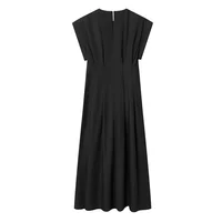 Women's Dress 2026 Spring New Black Short-Sleeve Pleated Decorative A-Line Long Dress Elegant and Simple Fashionable - Image 2