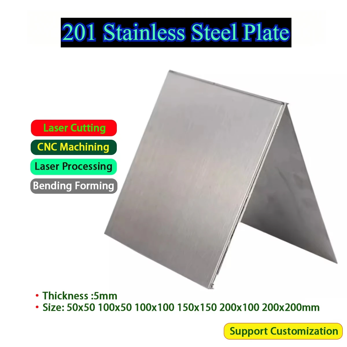 

201 Stainless Steel Plate Square Steel Sheet Thickness 5mm Size 50x50 100x50 100x100 150x150 200x100 200x200mm