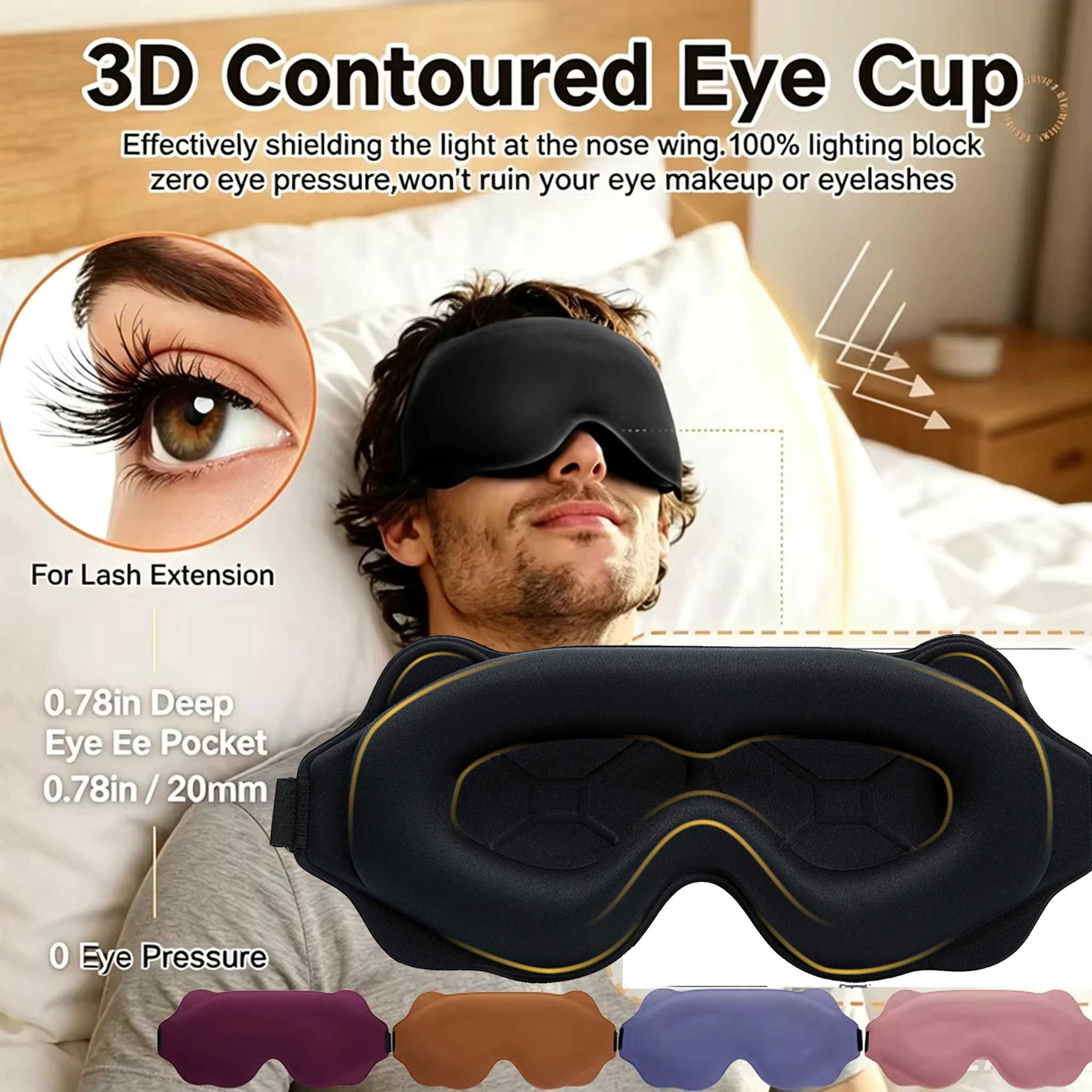 3D Sleep Mask Contoured Blindfold Concave Molded Night Eye Mask Block Out Light Sleeping Mask Light Blocking Blindfold Sleep