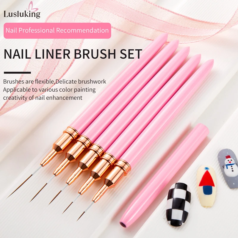 Nail Art Liner Brushes Painting Nail Brush Nail Dotting Drawing Tool for Long Lines Pink Syringe Brush Pen for Strokes Manicure