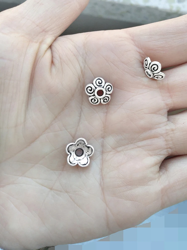 النتائج مجوهرات الفضة نهاية حبة قبعات ل الخرز 100 قطعة DIY شرابات المعلقات زهرة معدنية مخصصة تعليق أجزاء بالجملة #6