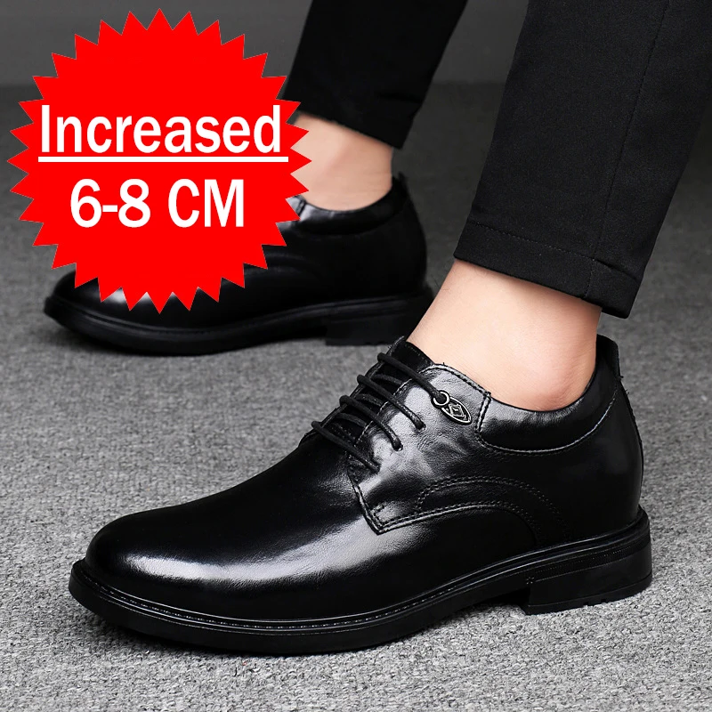 New Men Leather Shoes For Men Business Dress Shoes Invisible Inner Height Increasing Man Shoes 8CM Wedding Shoes Big Size 36-47