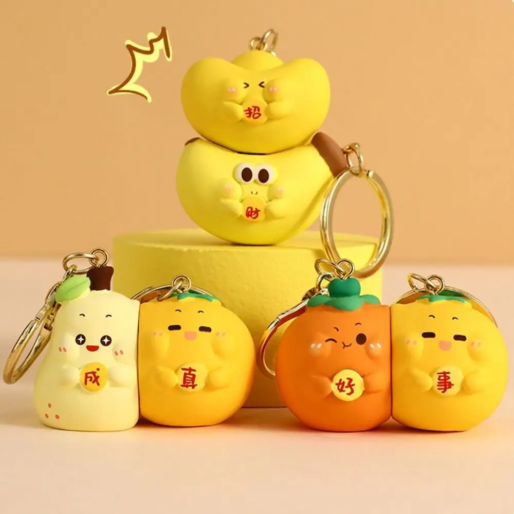 Fruit Doll Magnetic Keychain Banana Cartoon Persimmon Peanut Pendants Kawaii Pear Couple Magnetic Keyring Small Gift