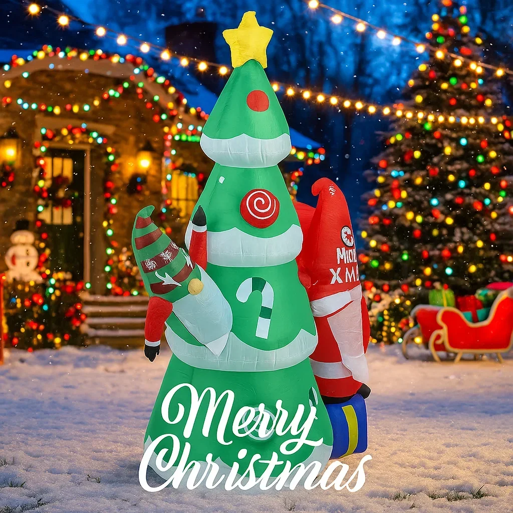 Juguete inflable de Navidad de 5,91 pies, Gnomo de árbol de Navidad con decoración de luz LED para patio, césped, fiesta en casa, suministros de Navidad, adornos, regalos