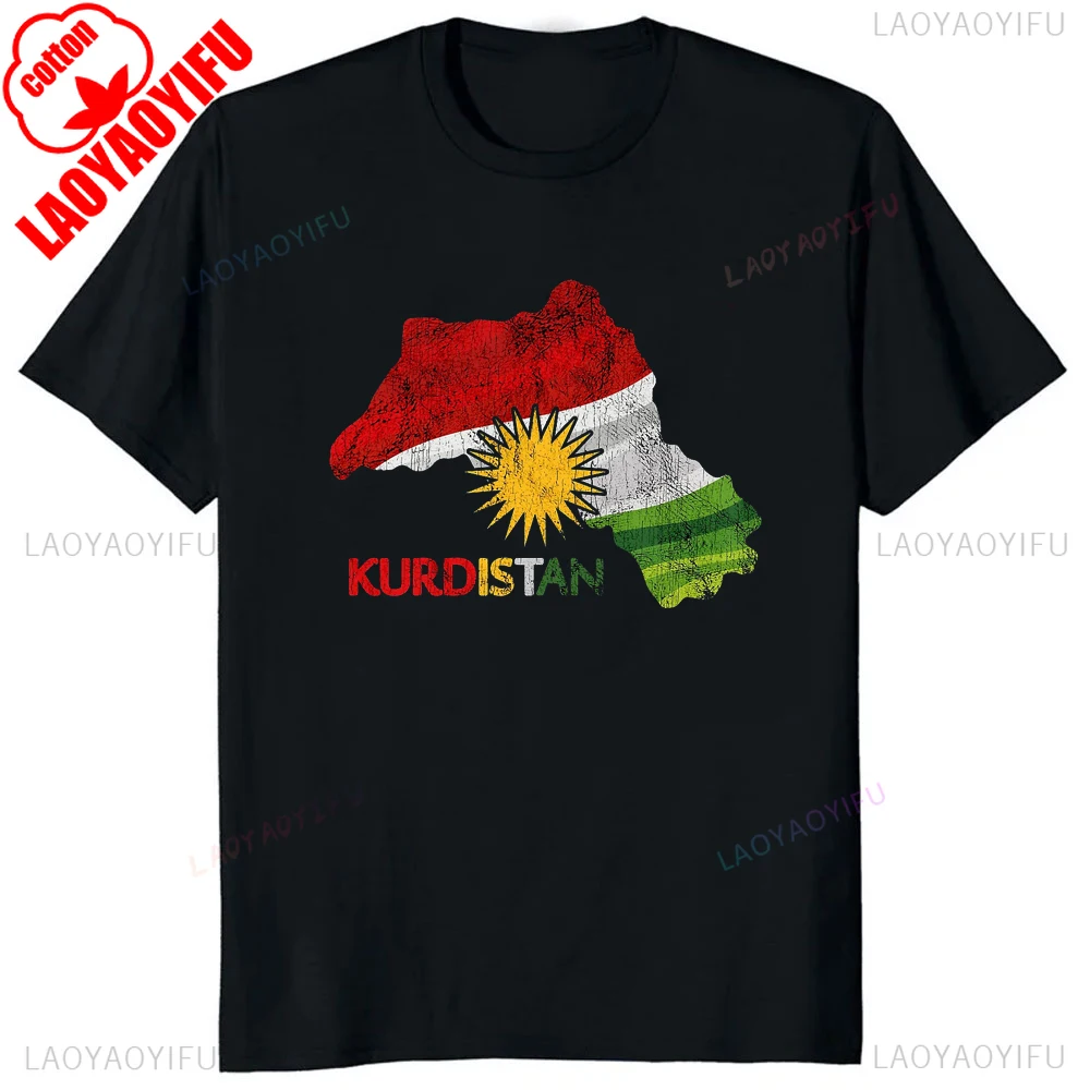 Vintage Style Kurdistan Map Flag Graphic T-shirt Cotton Short Sleeve Casual Man Tshirt Streetwear Breathe Comfort Hip Hop Tees image 2