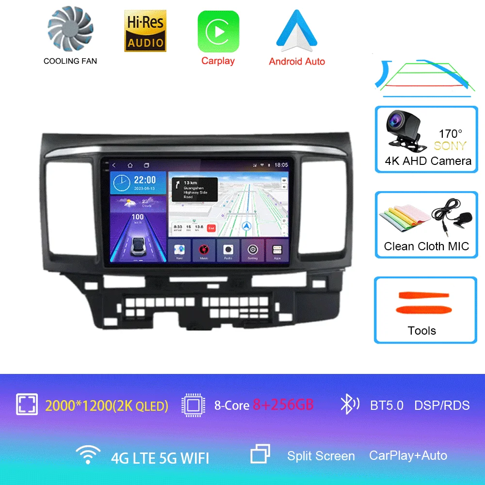 Voor MITSUBISHI LANCER 9 10 X 2008 2009 2010 2011 - 2016 9 inch Android 16 autoradio stereo audio GPS speler Carplay Auto scherm - afbeelding 1