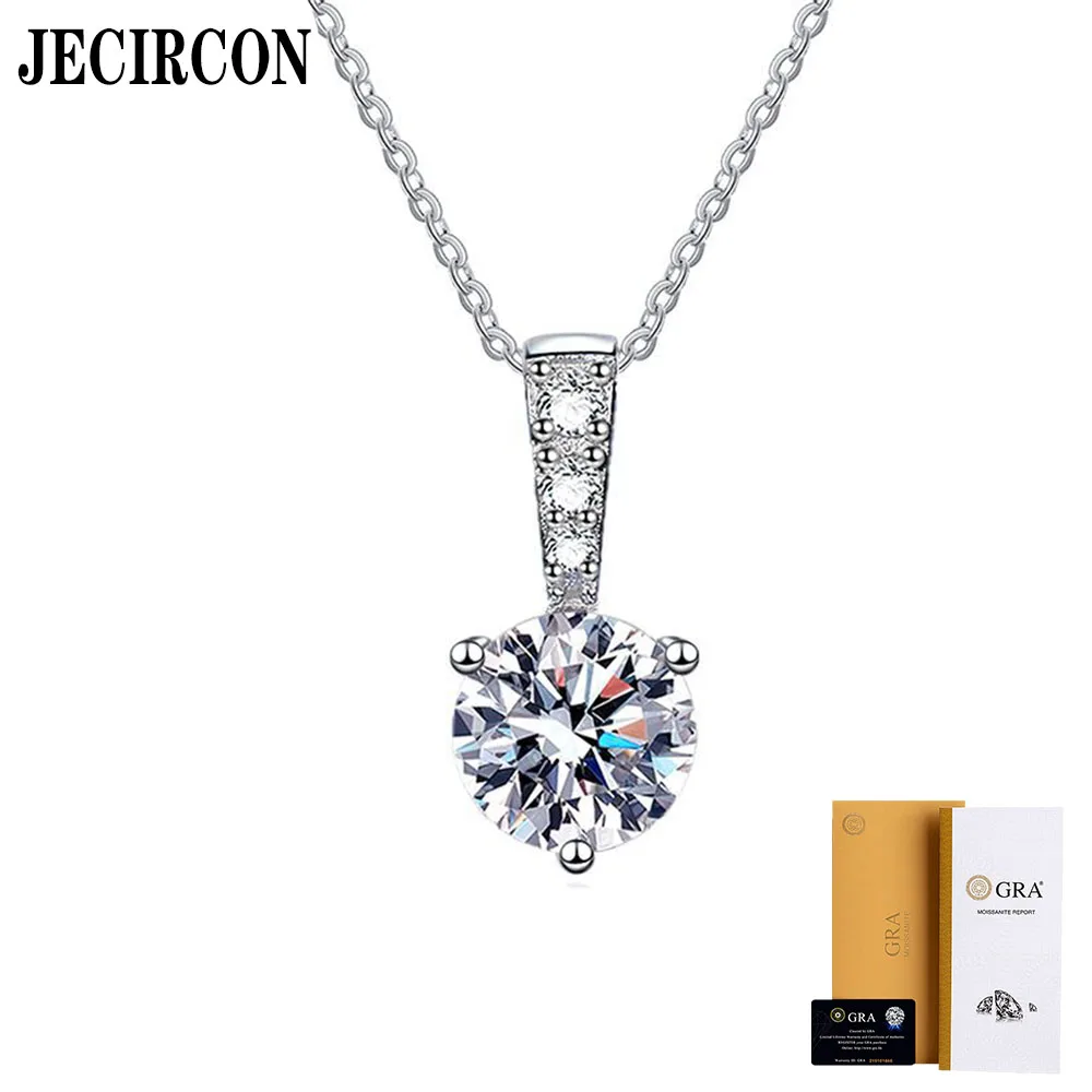 

JECIRCON S925 Sterling Silver Necklace for Women Fashionable Simple 3-Claw 1 Carat Moissanite Simulated Diamond Clavicle Chain