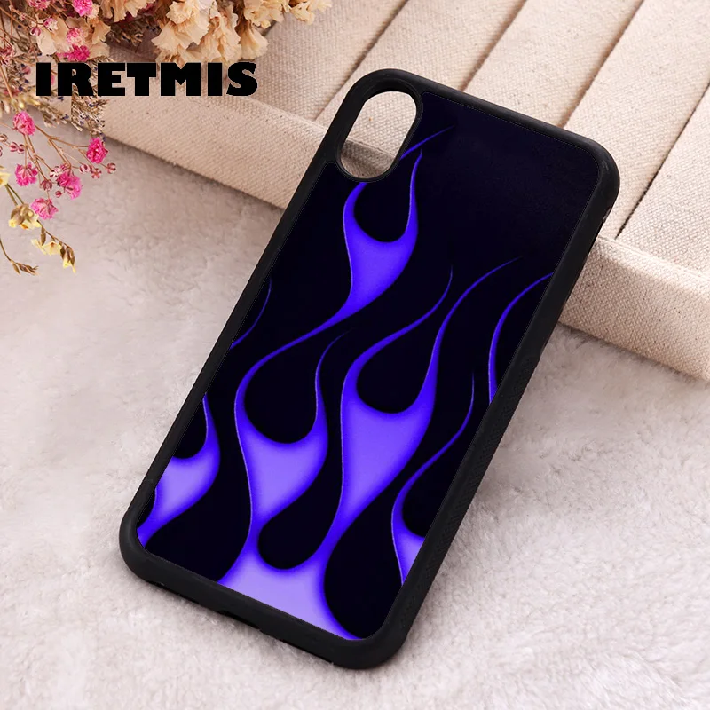 Iretmis Phone Cover Case For iPhone X XS Max XR 11 12 13 PRO MINI 14 15 16 Plus Rubber Silicone Purple Fire flame green