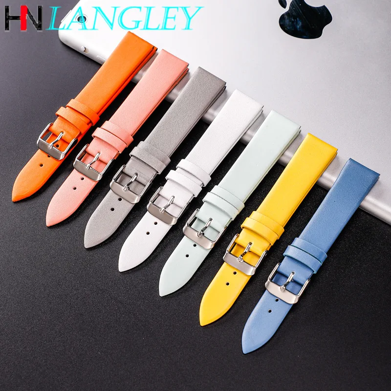 Colorful Leather Strap Watch Band Ultra Thin 12/14/16/18/20/22mm Watch Strap Wholesale 14 Colors Plain Weave Needle Pattern Belt