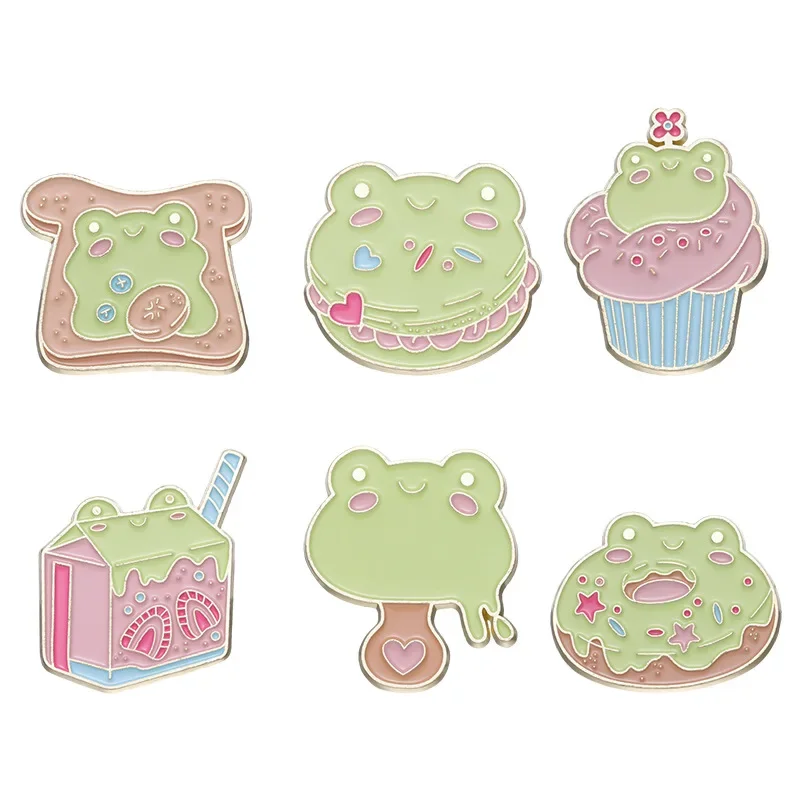 Pins for Backpacks Cartoon Cute Little Frog Hamburger Donut Series Brooch for Clothes Creative Toast Ice Cream Milk Design Badge