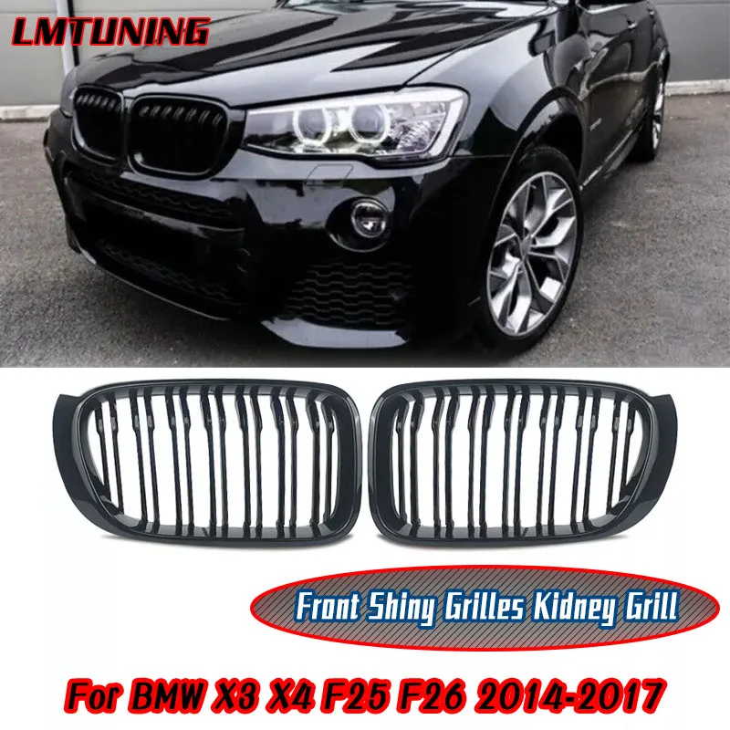 

For BMW X3 F25 X4 F26 2014-2017 Pair Black M-Color Dual Slat Front Kidney Grille Car Front Bumper Air Intake Accessories