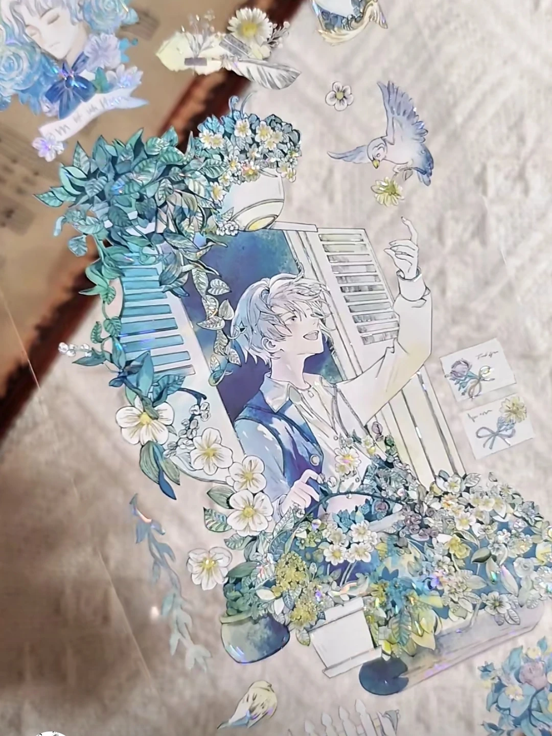 10M Roll shine Blues Romantic Shell Light washi PET Tape Journal Card Goods Collage Character Beauty