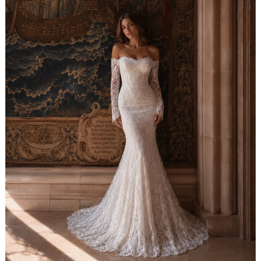 Mermaid Wedding Dresses Off the Shoulder Lace Bridal Gown Long Sleeve Luxury Party Dress Vestidos Customized