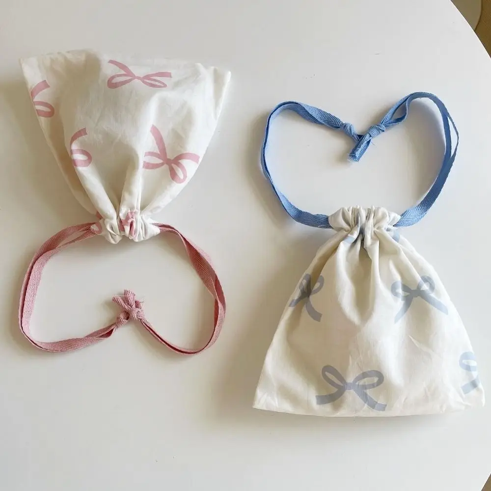 Bow Knot Mini Drawstring Bag Reusable Portable Cosmetic Storage Pouch Durable Double Drawstring Cute Bundle Pocket Jewelry