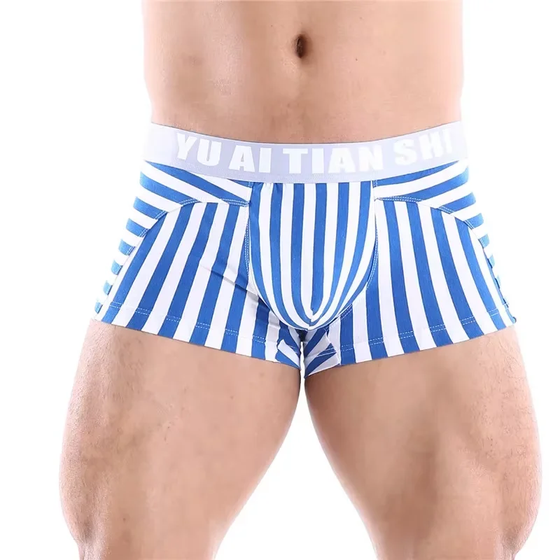 

Striped Cotton Bulge Boxy Underwear for Men Sexy Mid-Rise U Convex Pouch Boxer Briefs Cozy Breathable Male Fashion Sports Trunks