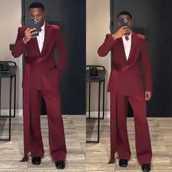 Simple Men Wedding Suits Peaked Lapel Single Breasted  Ribbon Tuxedos Groom Party 2 Pcs Blazer Pants Customized Made