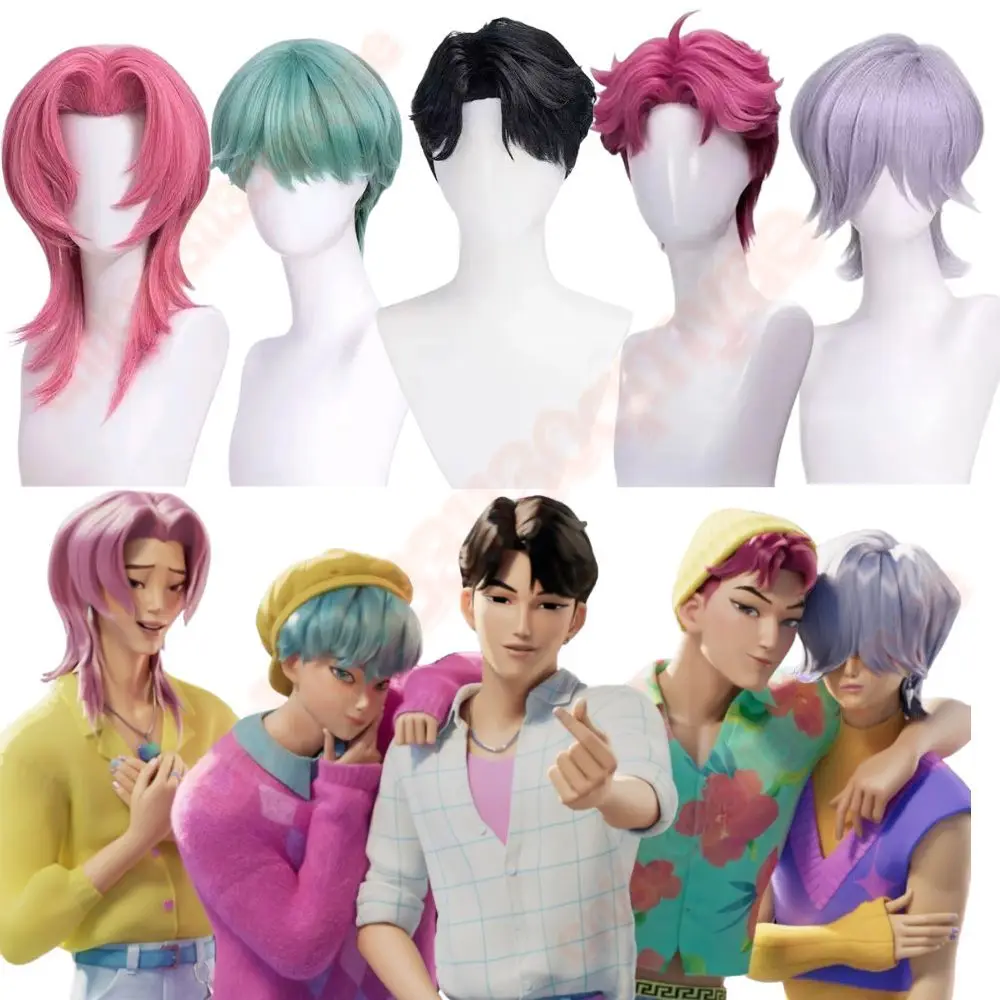 جديد Kpop شيطان الصيادين ساجا بنين جينو طفل آبي سر الرومانسية شعر مستعار تأثيري للرجال الشعر مع غطاء شعر مستعار مجاني هالوين اكسسوارات
