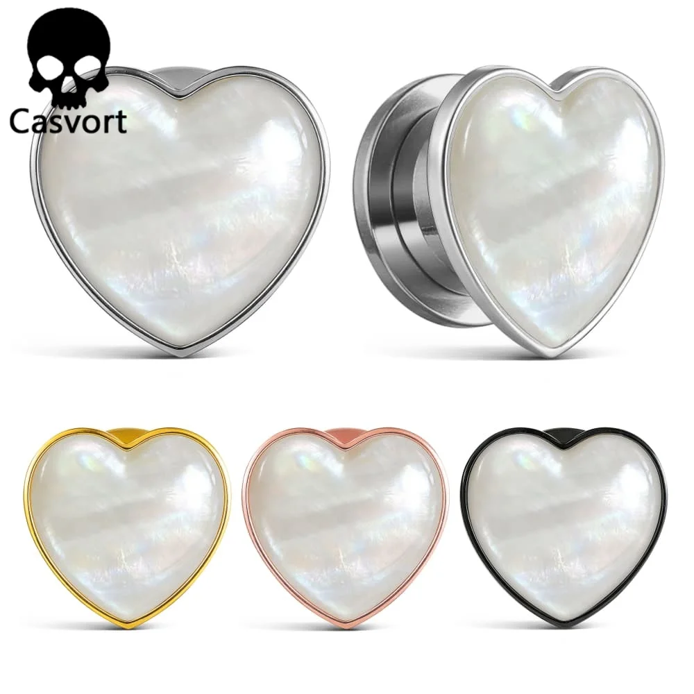 Casvort 2 sztuk moda serce muszla tunele do uszu zatyczki biżuteria do ciała eleganckie wskaźniki uszu Piercing Stretchin kobiety prezent Expander