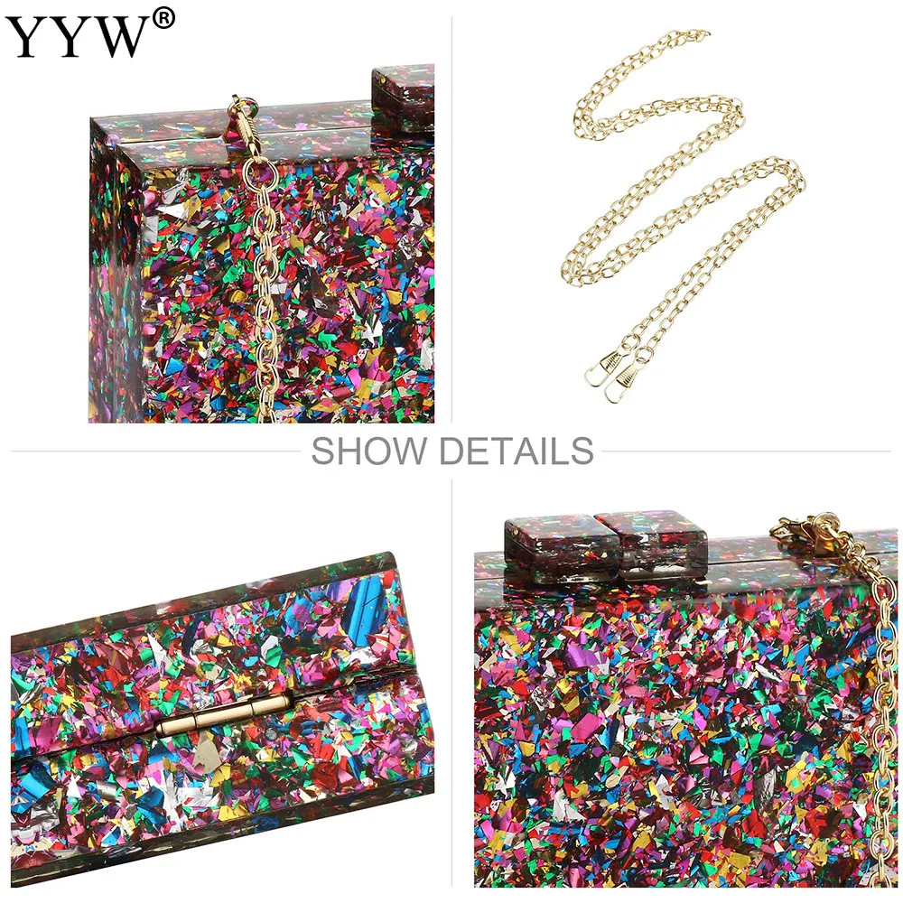 New Wallet Stylish Multi-Color Sequin Evening Bag Luxury Women Bridal Party Prom Blingbling Wedding Clutch Purse Acrylic Handbag