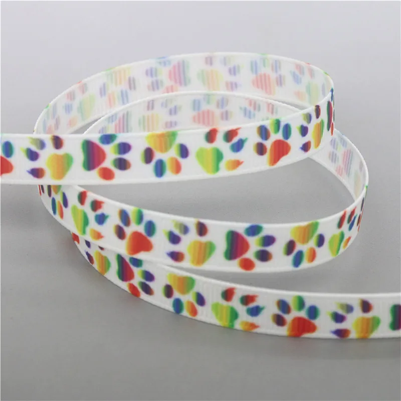 DHK 3/8inch 5yards Cat Dog Paw Printed Grosgrain Ribbon Accessories Sewing Craft Headwear Material Decoration DIY 9mm C2009