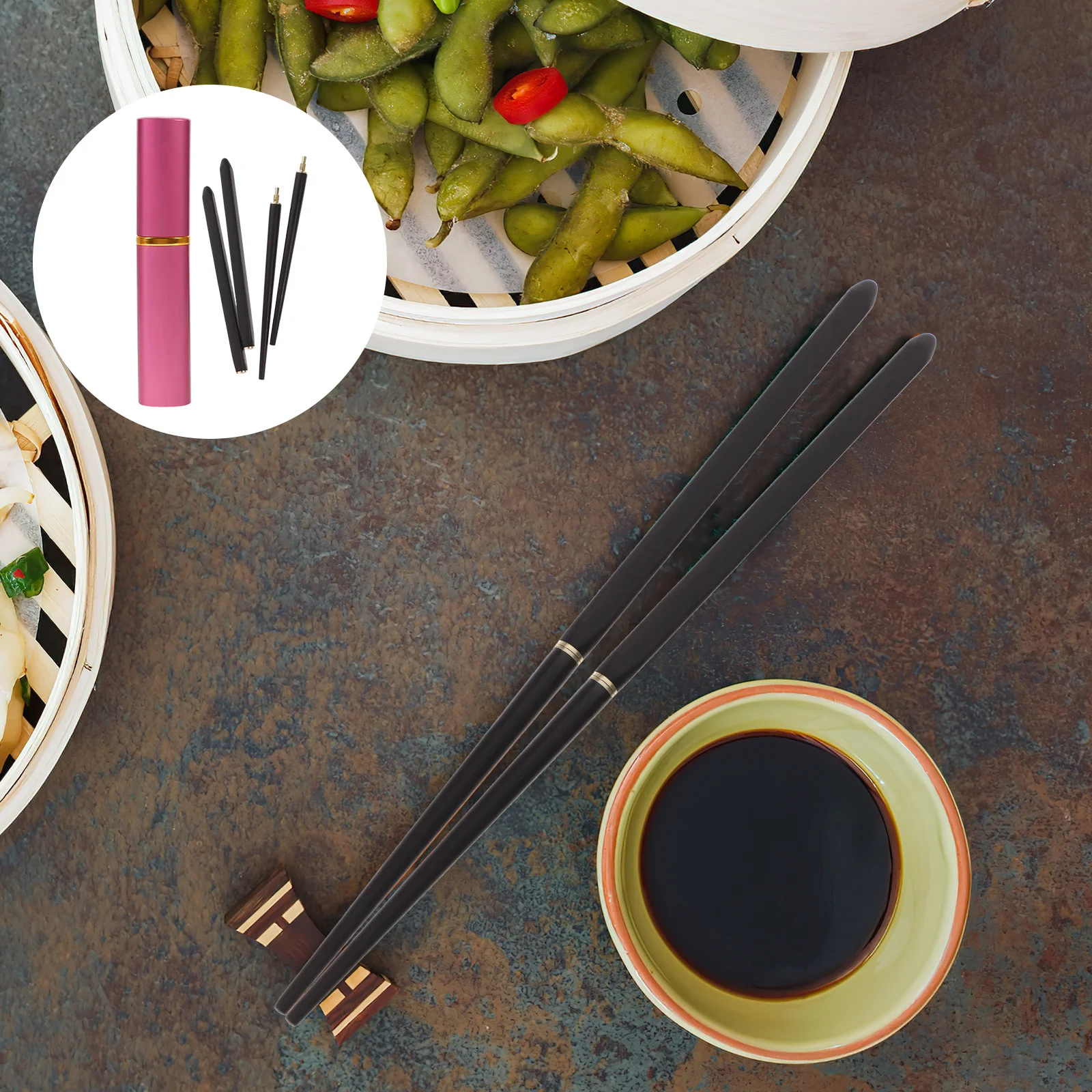 

Portable Collapsible Ebony Chopsticks Foldable Wooden Travel Set Aluminum Case Anti- Rust Pure Manual Polishing No Paint No Wax