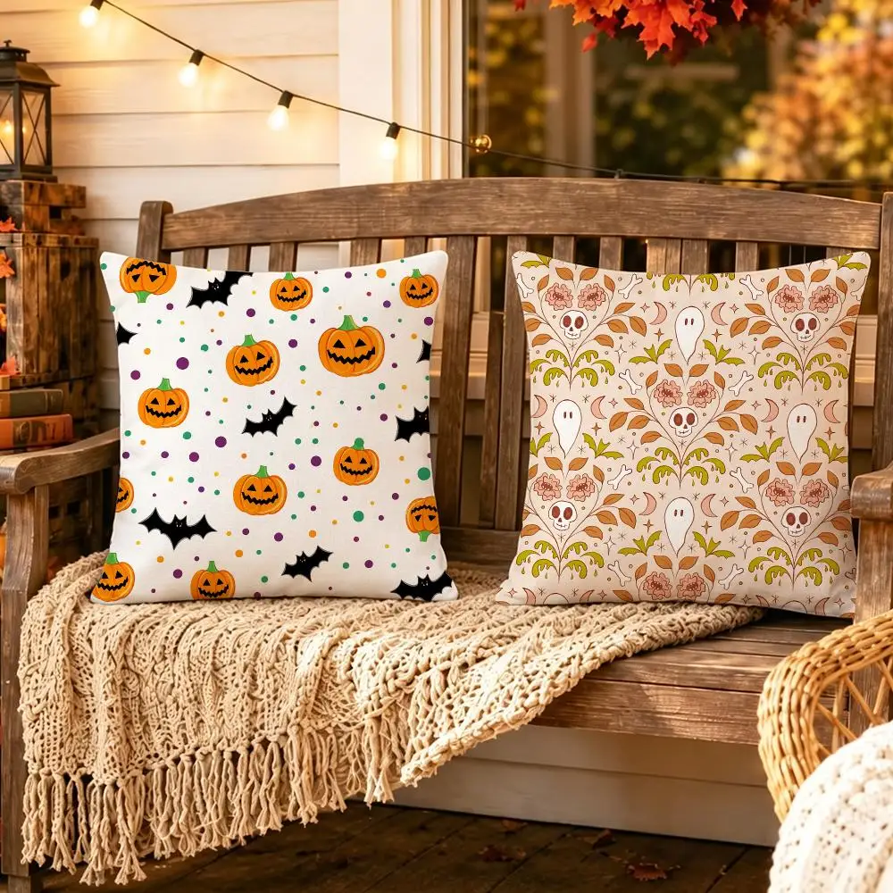 Pattern Halloween seamless Cushion Cover Pillow Short Plush Scary Creepy Cushion for Living Room Sofa Halloween Holiday Gift