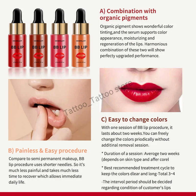 5ml BB Lip Gloss Essence Ampoule Starter Kit Semi-permanent B Cream Pigment Lip Coloring Long-lasting Moisturizing Lip Care