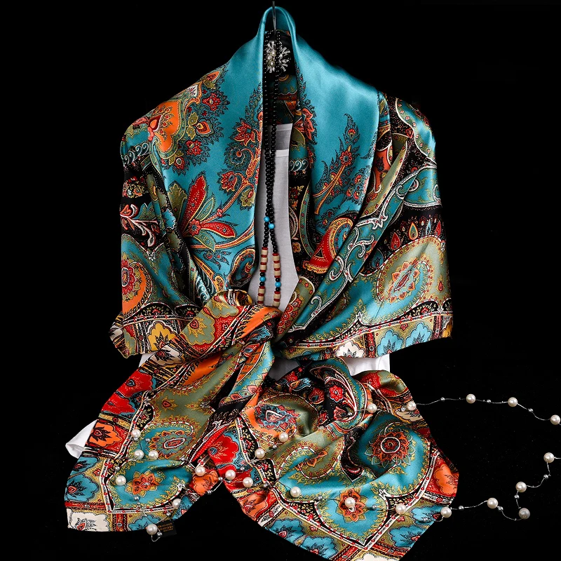 New Red Blue Silk Scarf Bufandas Women Scarfs National Style Satin Square Scarves Ladies Brand Head Scarf Hijab Fashion shawl