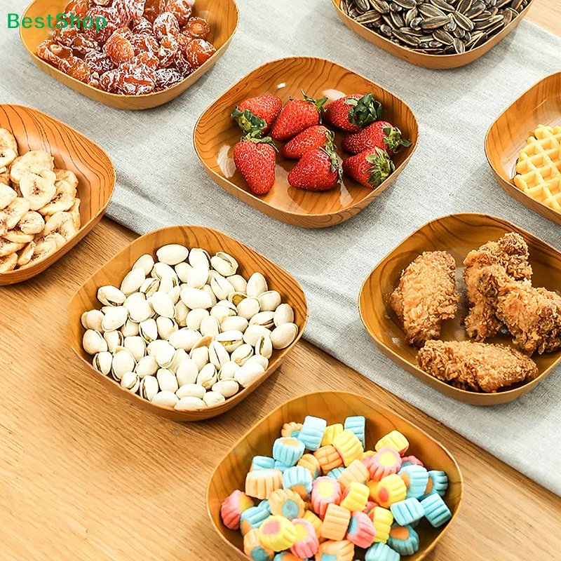 ★Creative Imitation Wood Plastic Snack Plate Vinegar Dish Home Sushi Breakfast Dried Fruit Snack Tray Bone Spitting Dish view 3