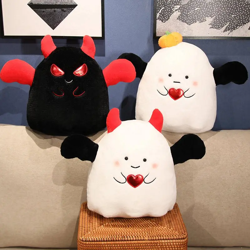 

Kawaii Fat Small White/Black/Pumpkin Ghost Pillow Cushion Plush Toy Soft Doll Sweet Cute Girl Christmas Gift For Kids Friends