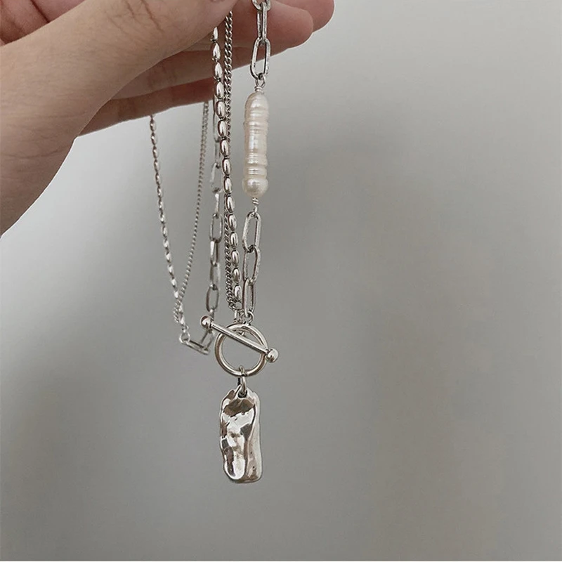 ENSHIR غير النظامية مربع تقليد اللؤلؤ OT مشبك قلادة للنساء خمر حفلة المجوهرات الفرنسية #3