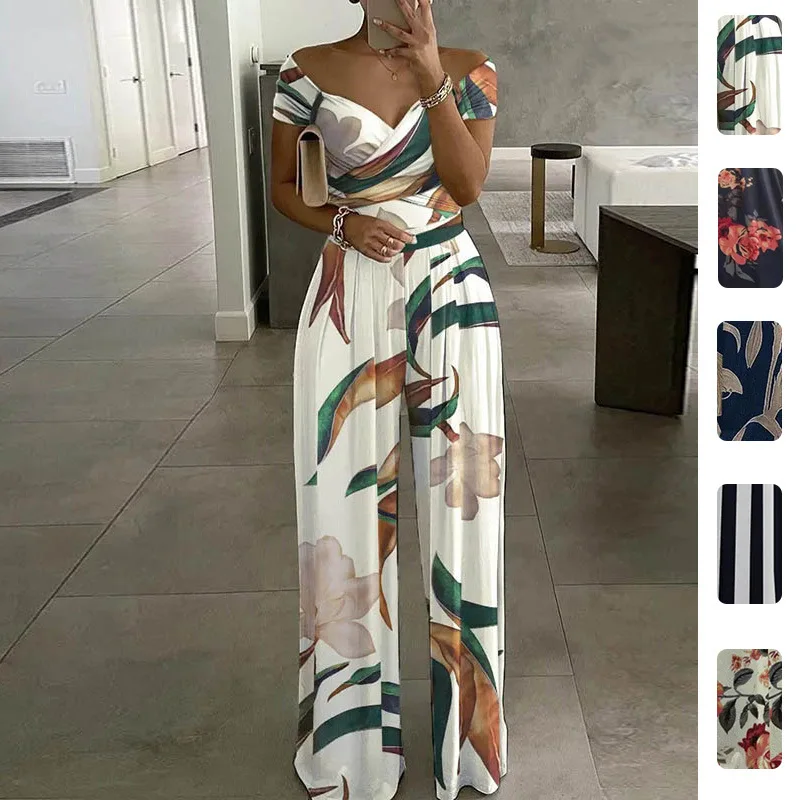 

Women Clothing Elegant Printing High Waist Shoulder Jumpsuit Spring New