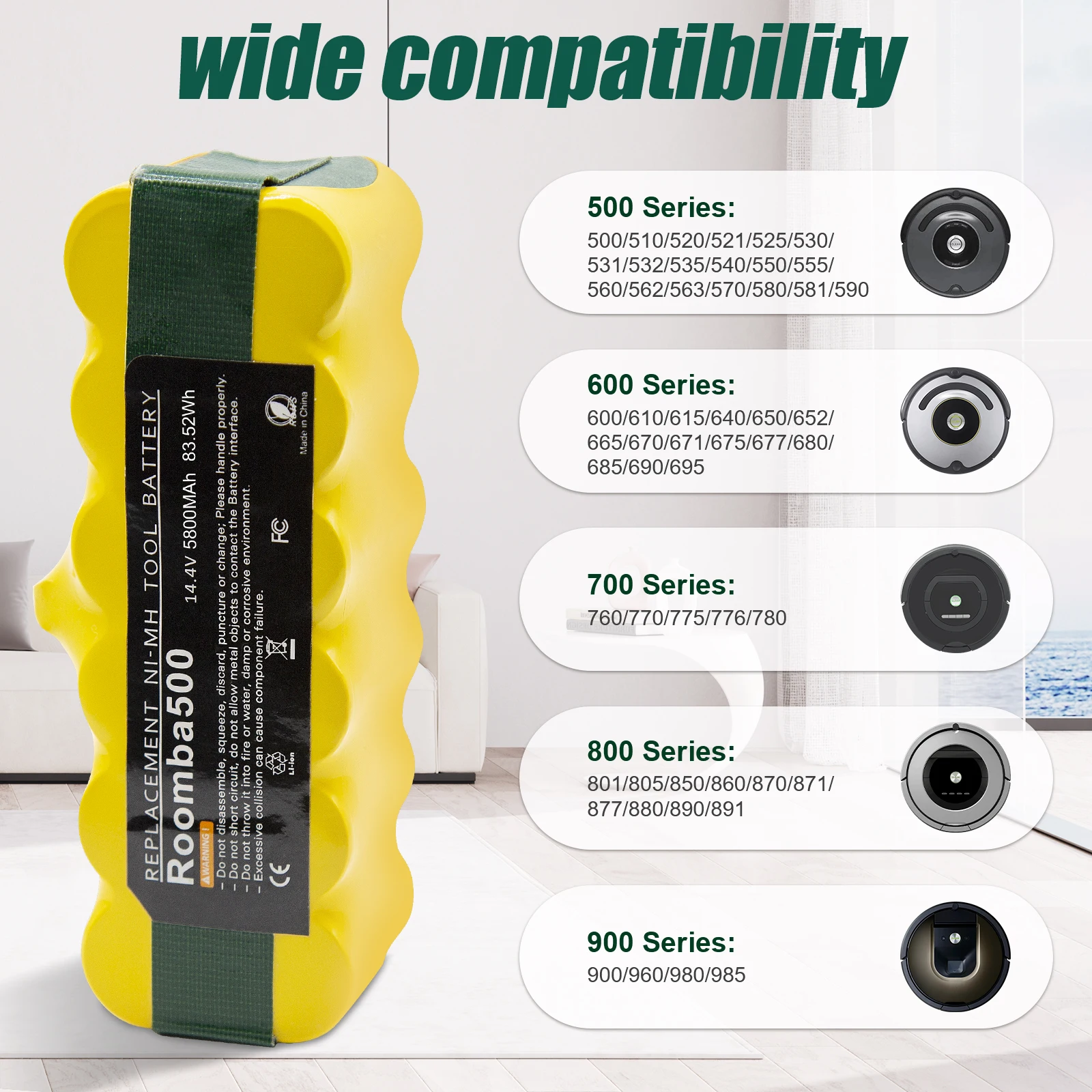 بطارية مكنسة كهربائية 5.8/6.8Ah 14.4V لبطاريات iRobot Roomba 500 600 700 800 900 980 895 890 790 650 630 530 570 580