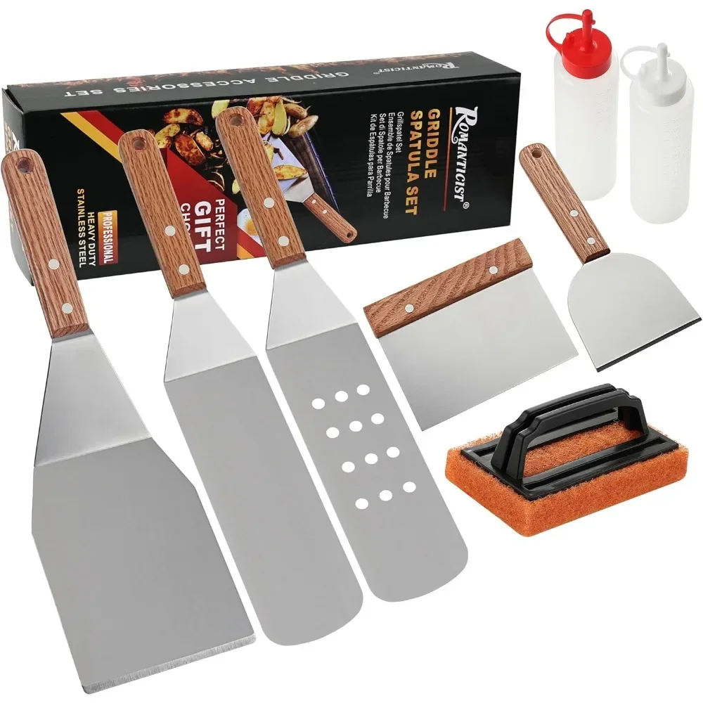 

ROMANTICIST 8pcs Professional Griddle Accessories Kit - Heavy Duty Stainless Steel Grill Spatula Set for Grill Griddle Hibachi