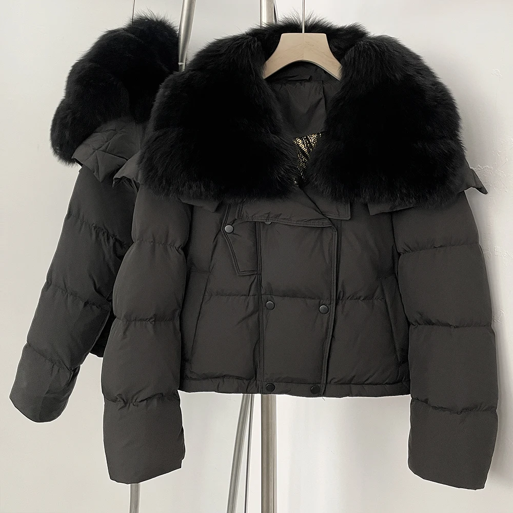 Real Fur Coat 2026 New Autumn Winter White Duck Down Coat Women Double Breasted Warm Outerwear Fashion Lady Short Puffer Jacket
