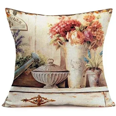 Outer Spring and Summer Flower Pillow Pillowcase European Retro Flower Plant Petal Linen Square Pillowcase Home Sofa Pillowcase