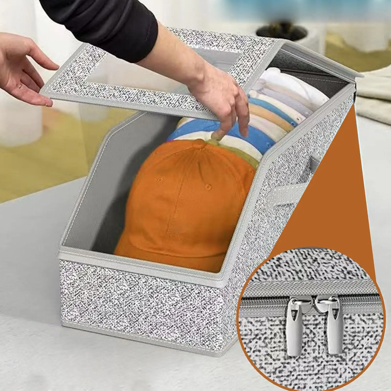 

Органайзер для хранения бейсбольных кепок, штабелируемый пылезащитный ящик для хранения, многоцелевой ящик для хранения шляп, вмещает до 24 шляп для шкафа