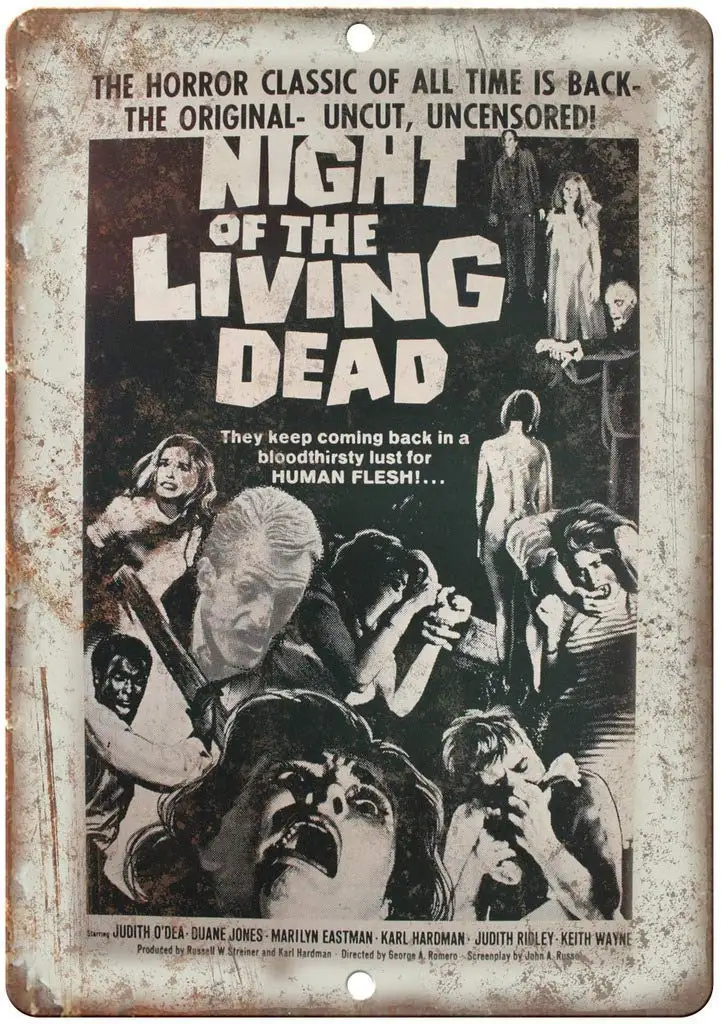 Bobdsa Mrute Night of The Living Dead Horror Metal Plaque Tin Wall Sign Retro Iron Painting Warning Wall Poster for Cafe Pub Bar