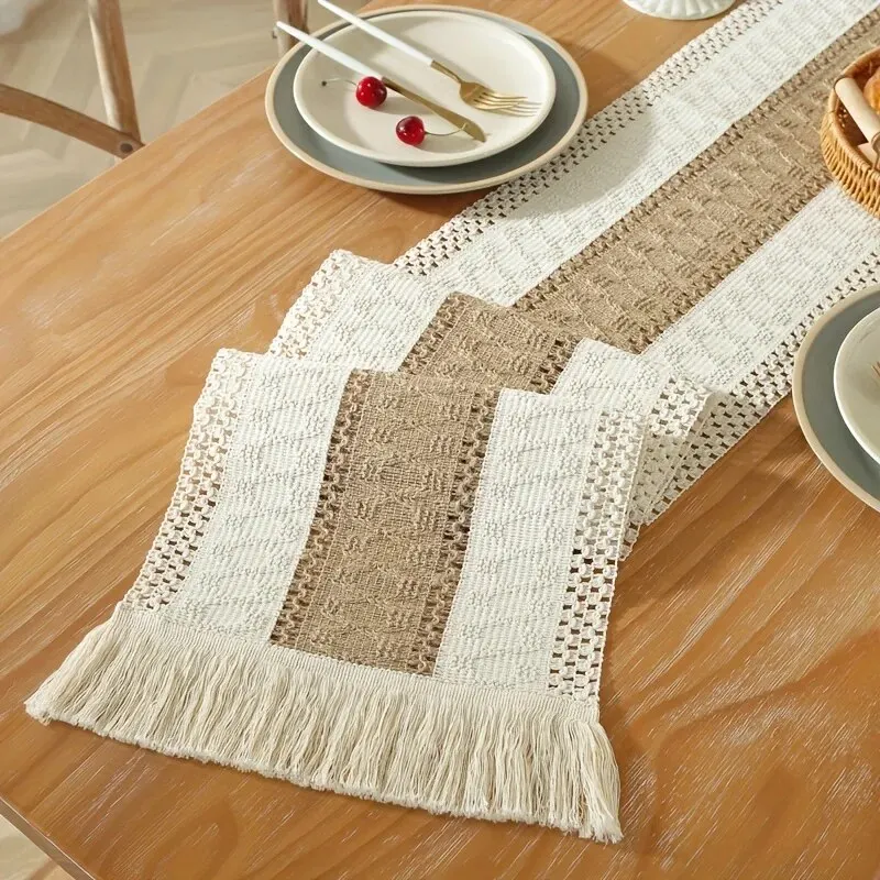 1pc Bohemian Macrame Crochet Table Runner with Tassels Style Table Runner for Weddings Dining Parties and HomeDecor