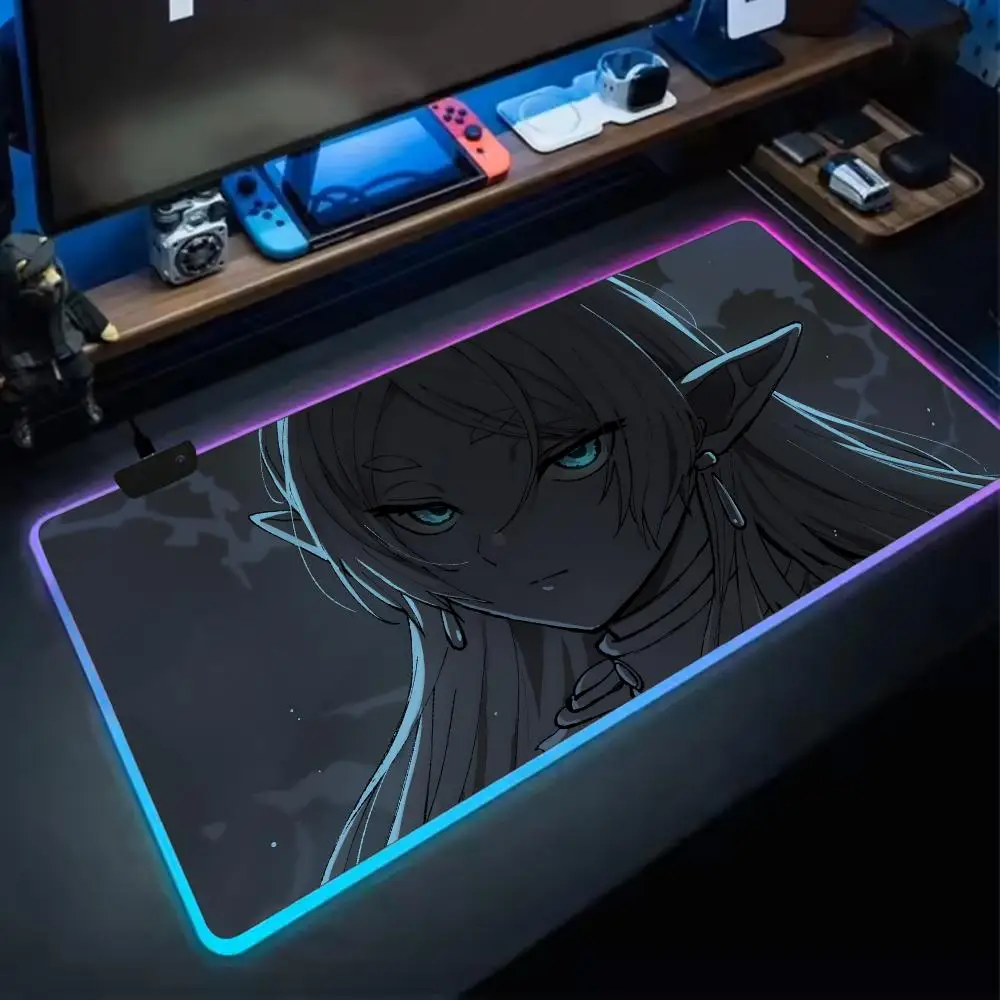 

Cool Frieren Mouse Pad Anime Gaming Mouse Pad LED Table Pads Backlit Rubber Desktop XXL RGB Desk Mats