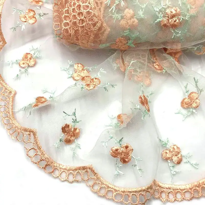 15CM Wide Pink and orange Lace Embroidery Polyester for Clothes Doll Dress Home Textiles DIY Apparel Sewing Lace Fabric/3 yards