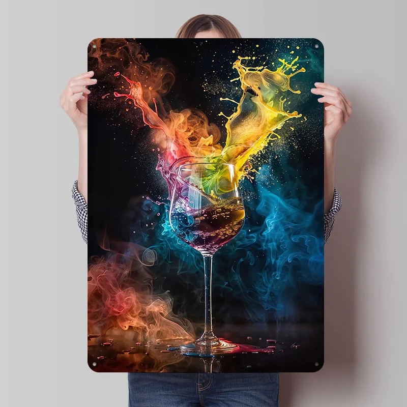 كأس للنبيذ ألوان مجردة معدنية ملصق تين علامات جدار الفن ديكور المنزل علامة معدنية مخصصة للديكور المنزل ديكورات المرآب