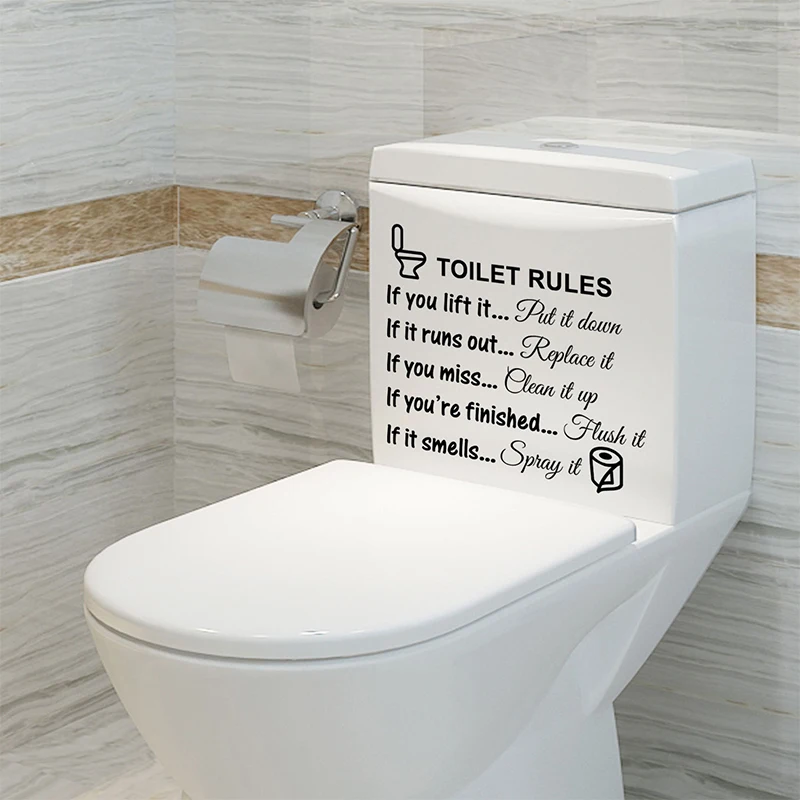 1Pc Toilet Rules WC Bathroom Stickers Reminder Phrase PVC Mural Glass Waterproof Posters Decals Wall Sticker Art Home Decoration