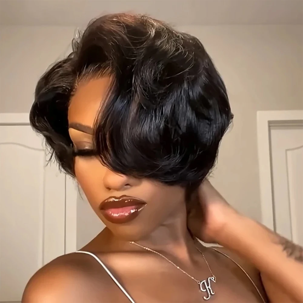 100% Original Vietnamesische Perücken Pixie Cut Echthaarperücken Knochenglatte 13x4 HD Lace Frontal Bob Perücke Echthaar im Ausverkauf