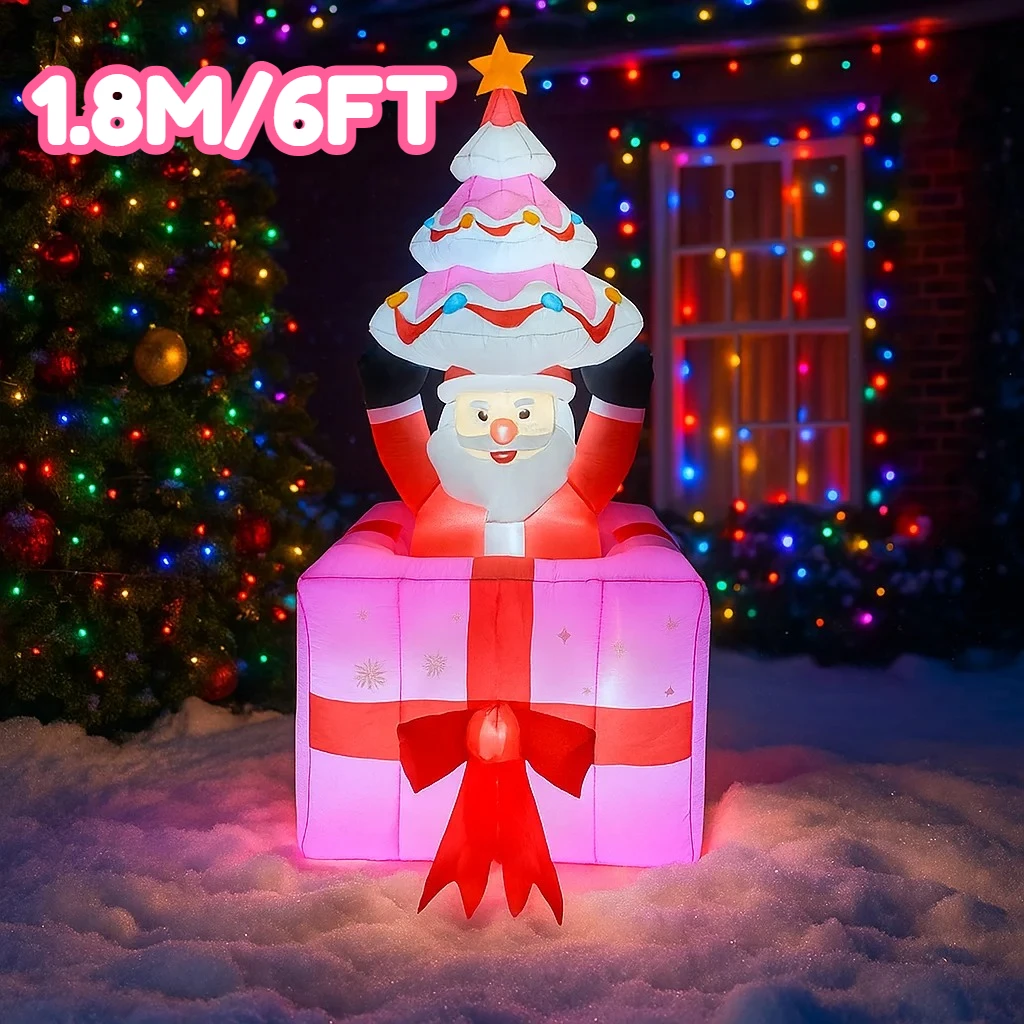 1,8 M/6 pies decoración navideña juguete inflable caja de regalo de Papá Noel patio de casa con decoración de luz LED juguete de fiesta al aire libre de Navidad
