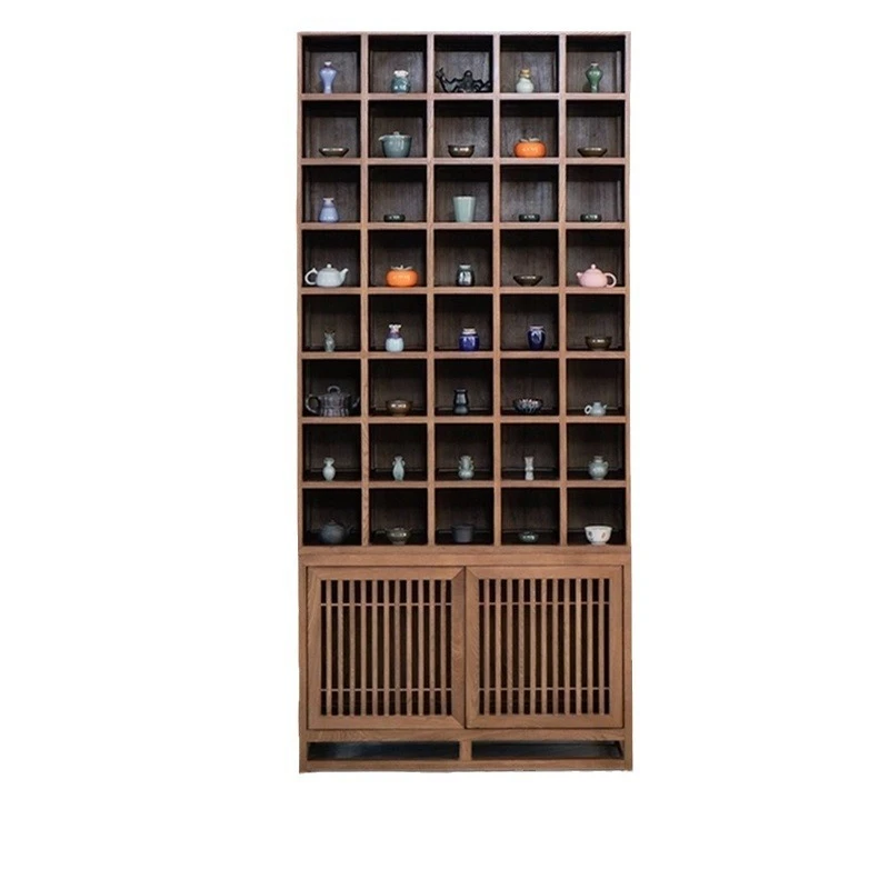 

New Chinese Lattice Rack Office Tea Set Display Cabinet Retro Wenwan Storage Rack Shelf