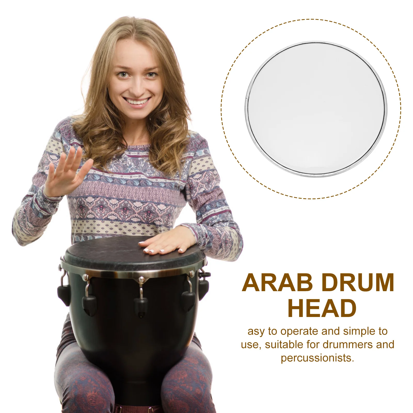 

Skin Double Layer Universal Replacement For Drum Set Bass Enhancement With Metal Ring, Durable Impact Resistant Drum Kit