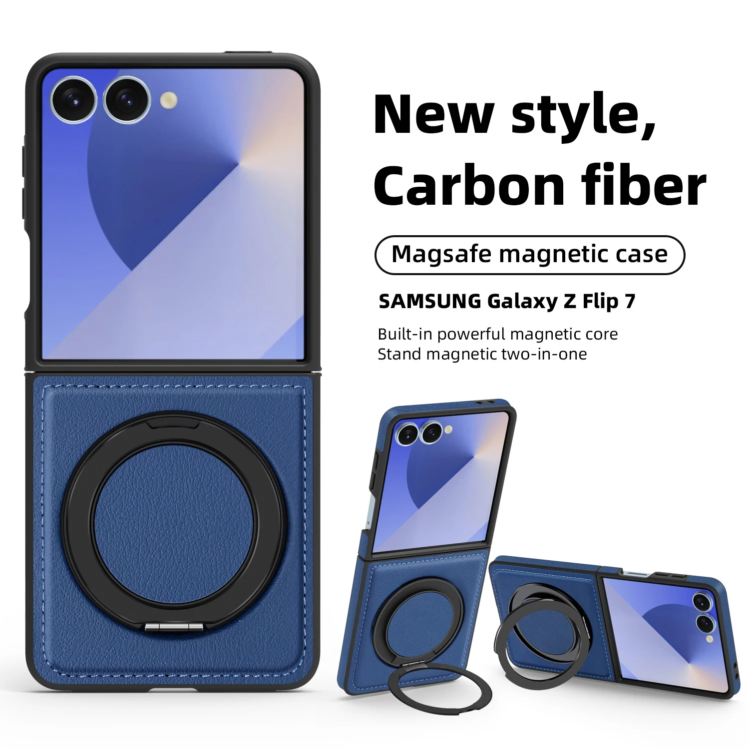 Funda magnética de cuero PU para Samsung Galaxy Z Flip 7 Flip 6 Flip 5 Flip 4 Flip 3 para Magsafe 360 °   Cubierta del soporte del anillo de rotación