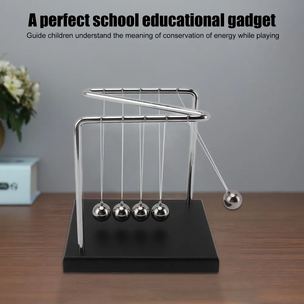 5.51x4.65x5.91in Balance Pendulum Ball Stainless Steel N Shape Design Steel Swing Balls Wooden Base Physics Home Decoration